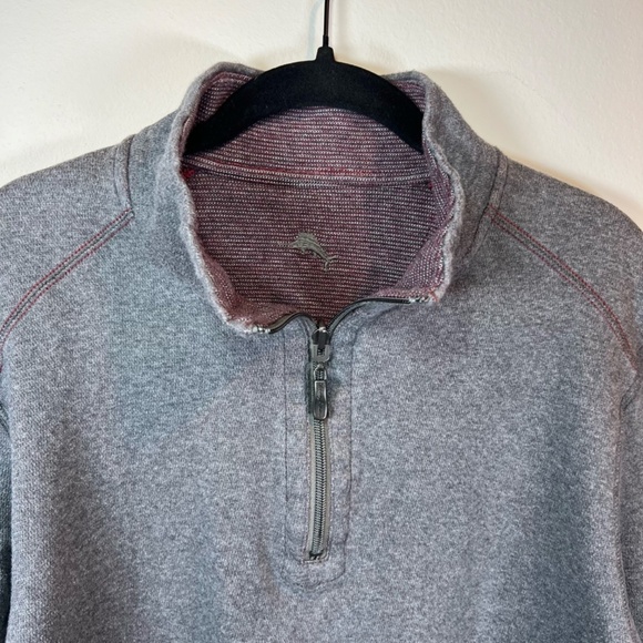 Tommy Bahama Mens Alpine View Reversible 1/4 Zip Pullover Sweater Gray Collar XL - Picture 3 of 16